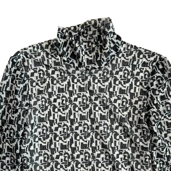 Baum und Pferdgarten Women's Jodi Geometric Mock Neck Mesh Top‎ Black White XS - Picture 3 of 11